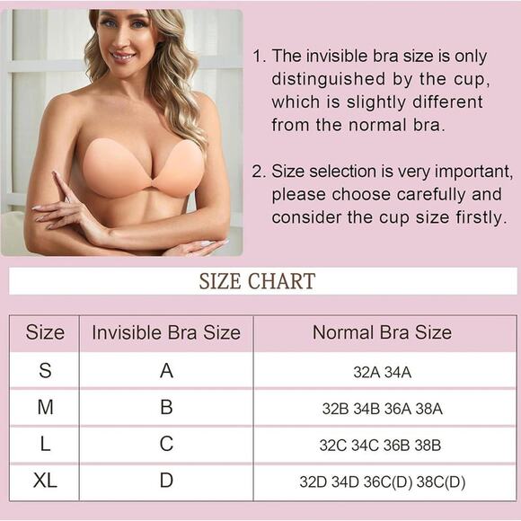 BRABIC Plunge Strapless Sticky Push Up Bra Backless Adhesive Invisible, size L - Picture 3 of 6